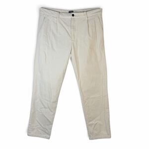 Mens Pleated Corduroy Pants Trousers Regular Fit Stretch Cream Off White Size 36
